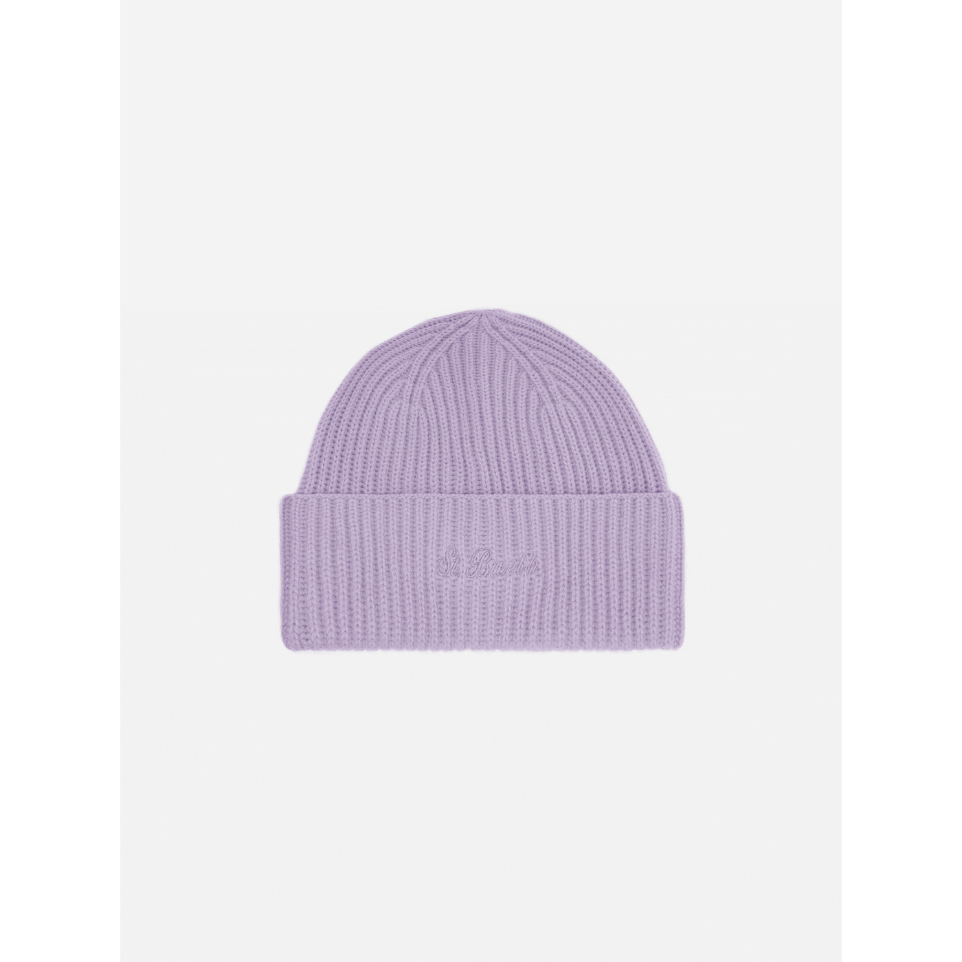 Berretto Moss in maglia lilla a coste con ricamo St. Barth