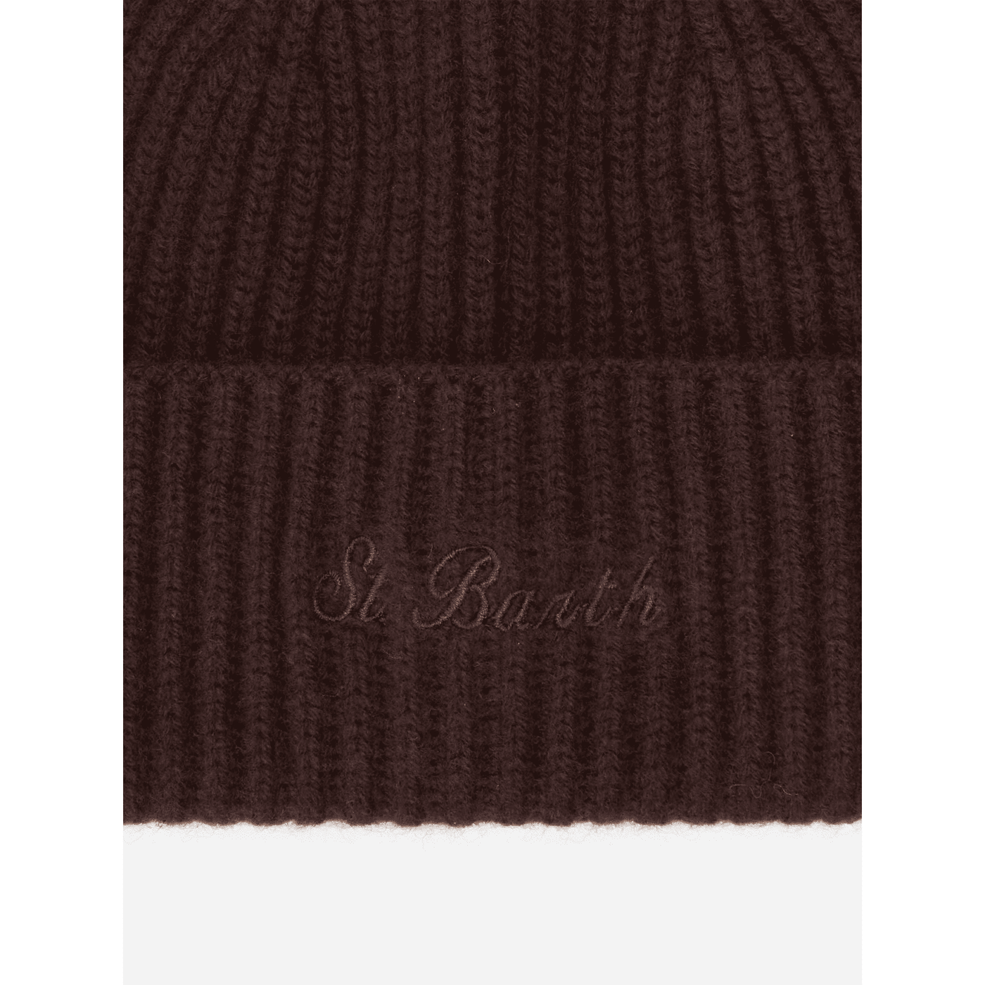 Berretto Moss in maglia marrone a coste con ricamo St. Barth