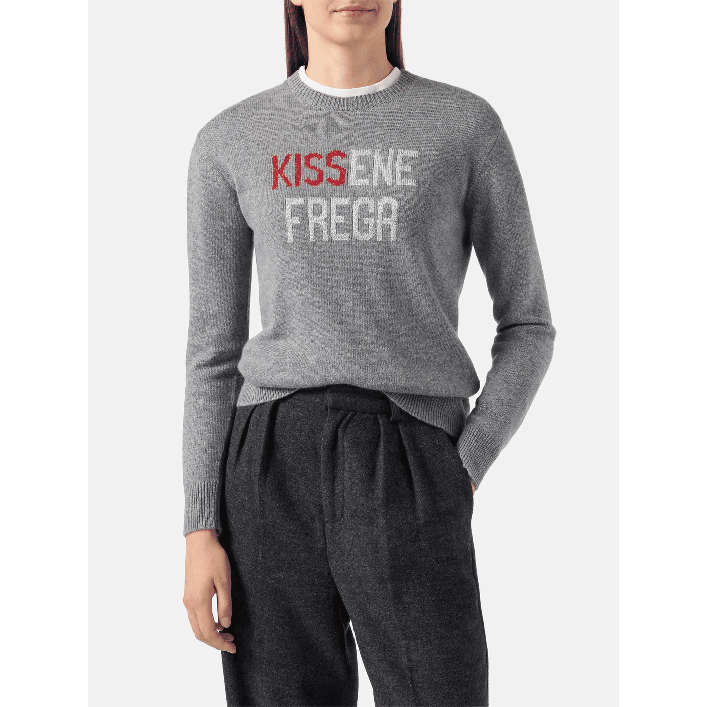 Maglione New Queen in misto cashmere grigio con jacquard lurex Kissenefrega