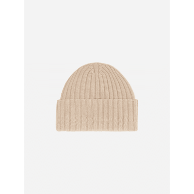 Berretto Wengen in lana beige con ricamo St. Barth sul risvolto