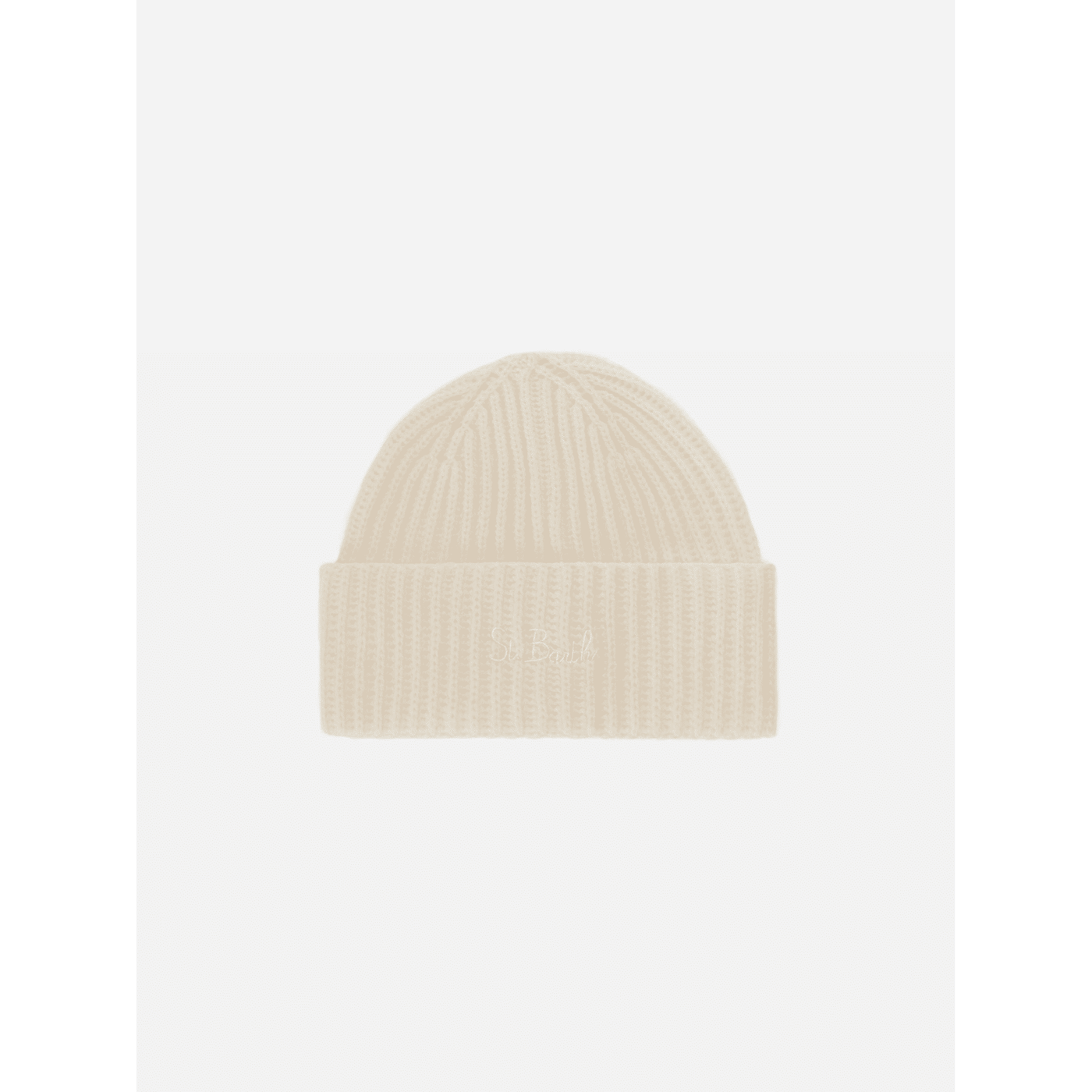 Berretto Moss Jr in maglia bianca a coste con ricamo St. Barth