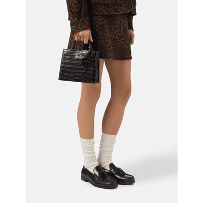 Borsa a mano Shop Bag Mini in pelle stampa cocco nera