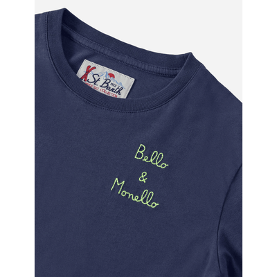 T-shirt Luton in cotone blu a maniche lunghe con ricamo Bello e Monello