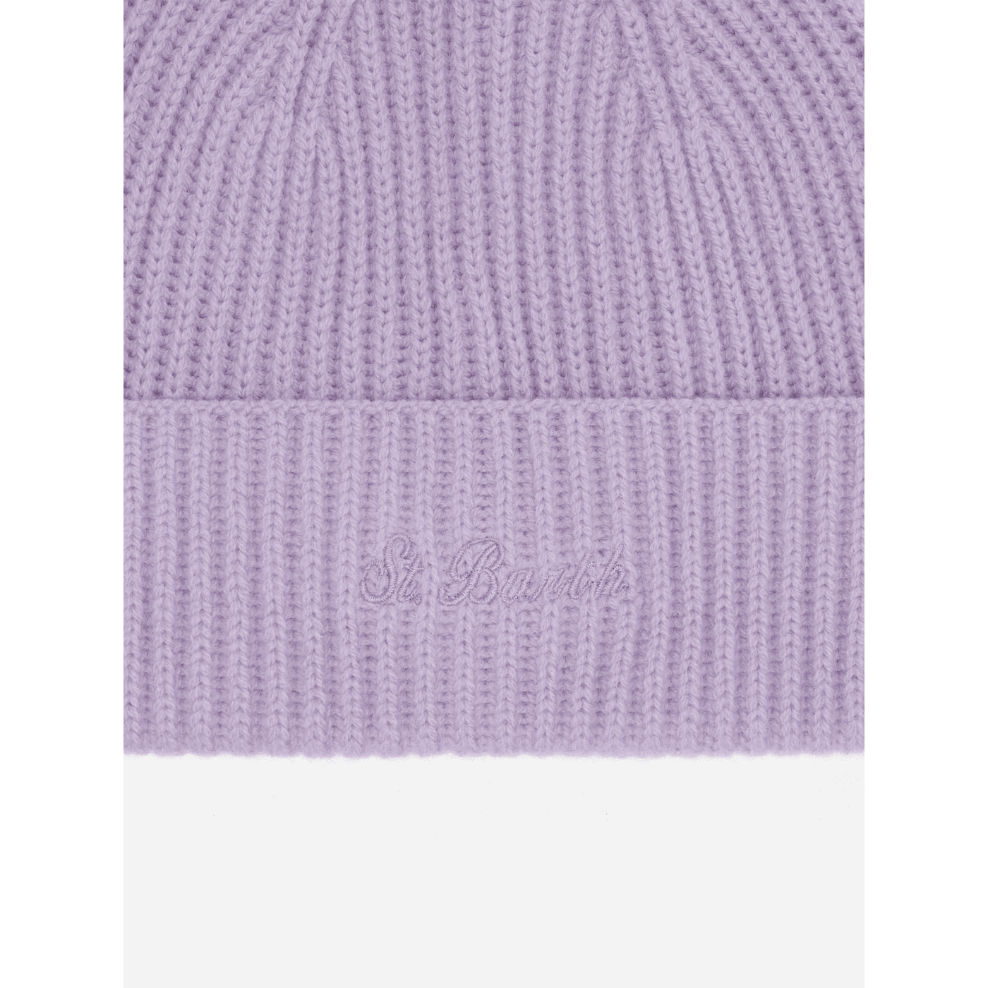 Berretto Moss in maglia lilla a coste con ricamo St. Barth