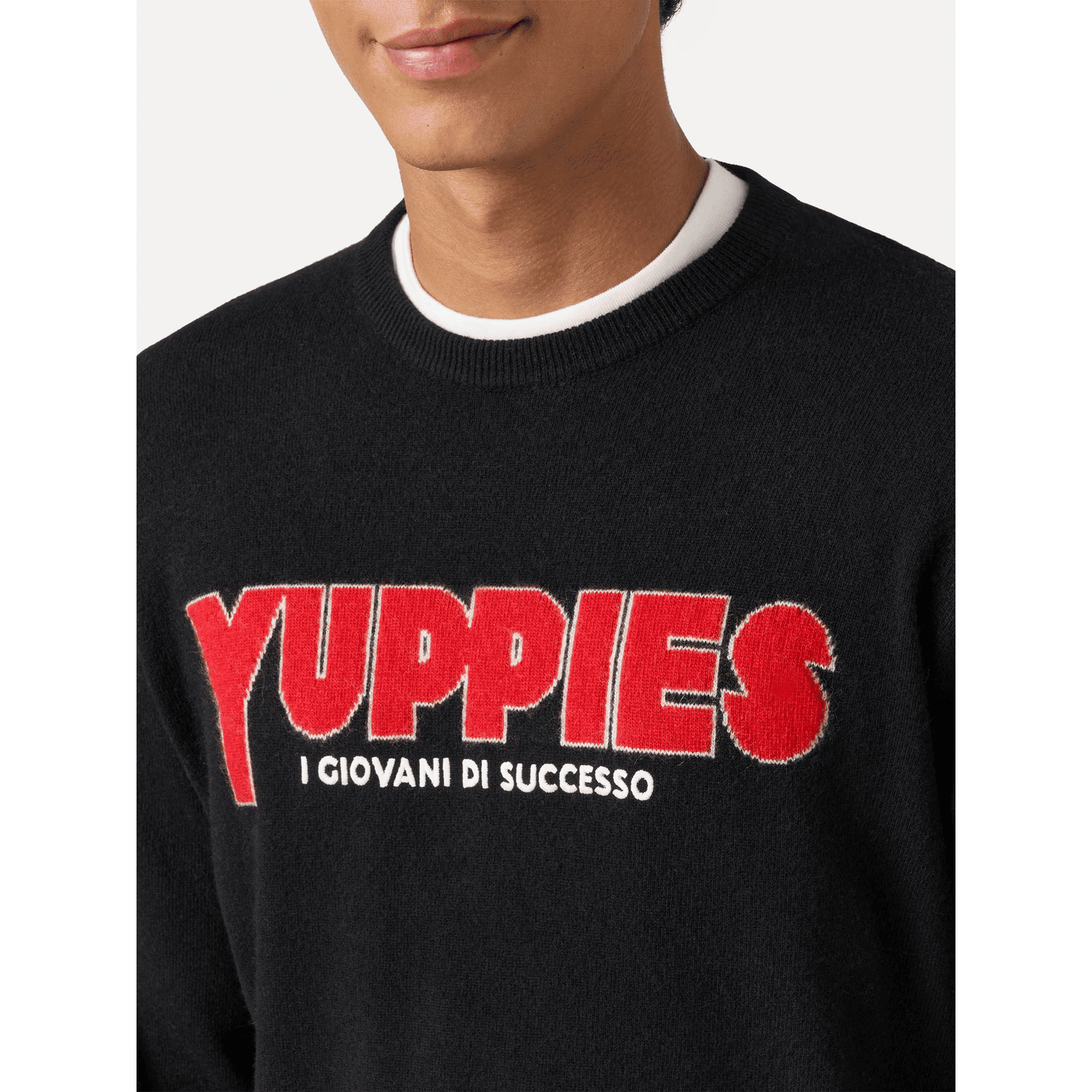 Maglione Heron light nero con jacquard Yuppies e ricamo | YUPPIES SPECIAL EDITION