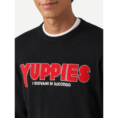 Maglione Heron light nero con jacquard Yuppies e ricamo | YUPPIES SPECIAL EDITION