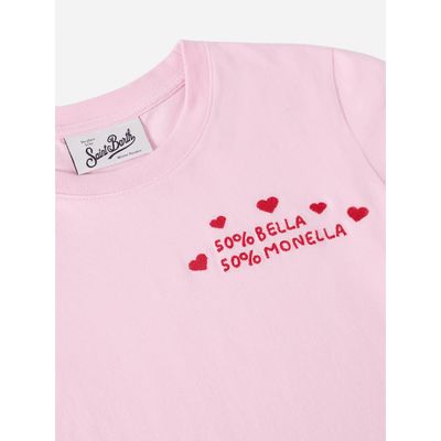 T-shirt Penny in cotone rosa a maniche lunghe con ricamo Bella e Monella