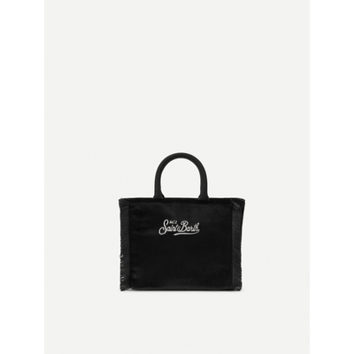 Borsa a mano Vanity Mini Velvet in velluto e faux suede nero