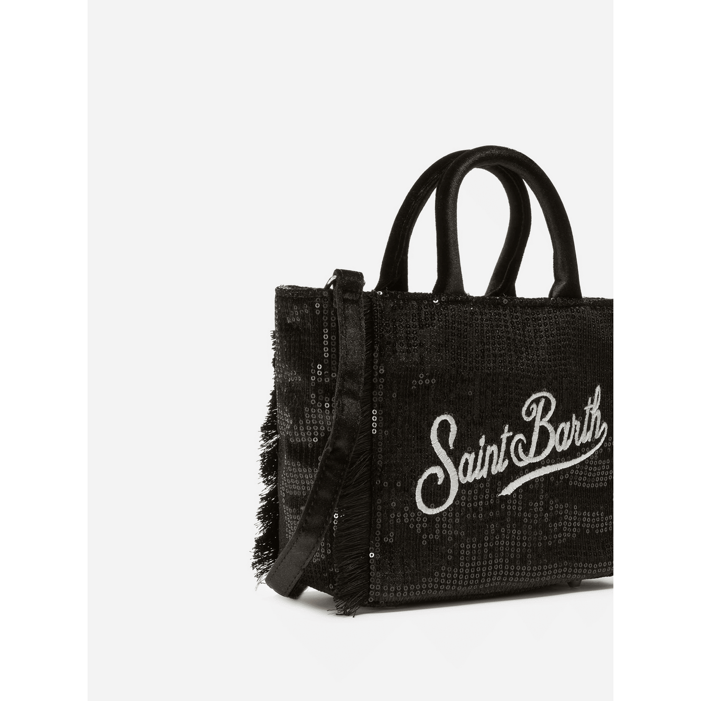 Borsa a mano Vanity Mini Velvet in velluto e paillettes nero