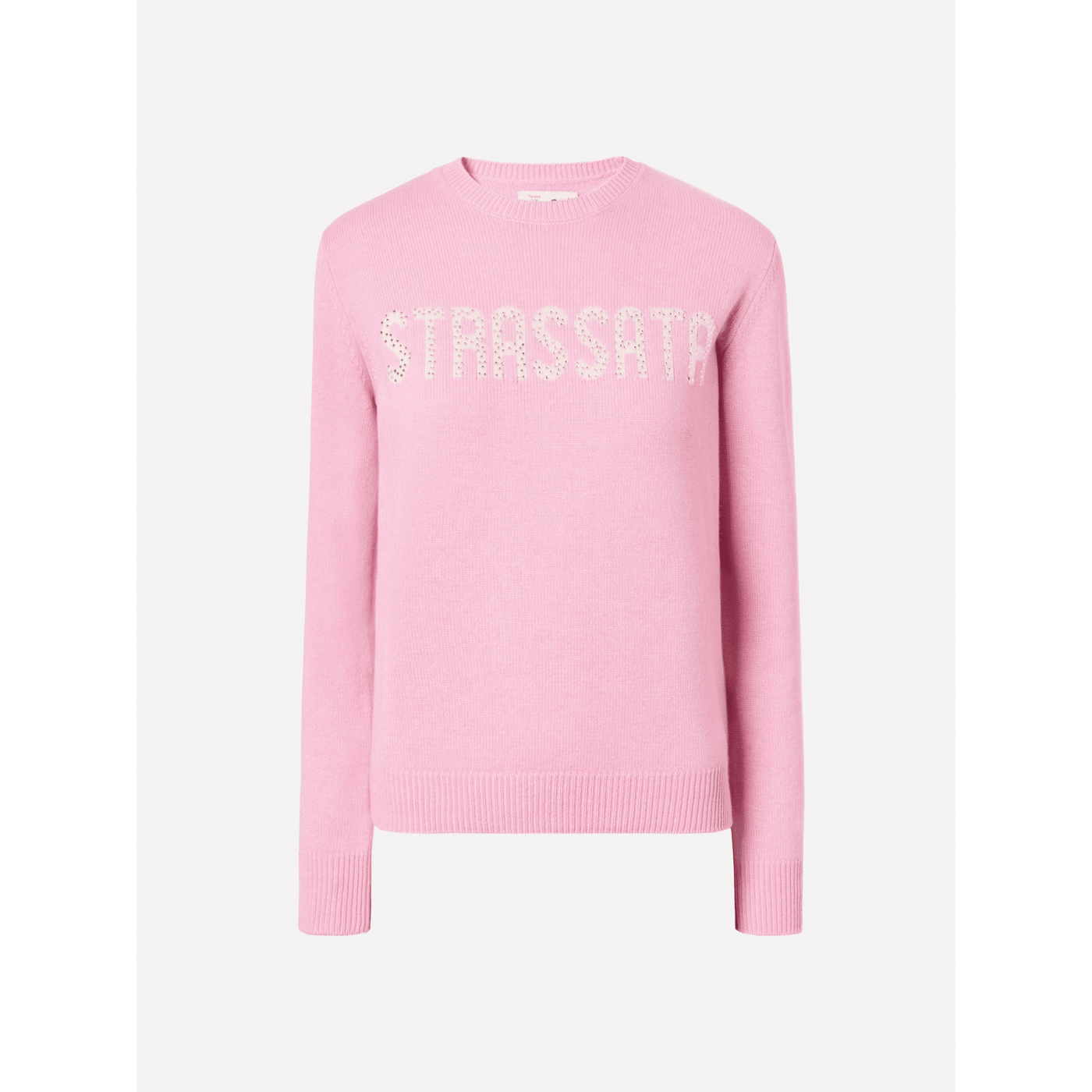 Maglione New Queen in misto cashmere rosa con applicazione in strass Strassata