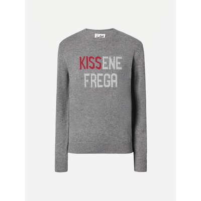 Maglione New Queen in misto cashmere grigio con jacquard lurex Kissenefrega