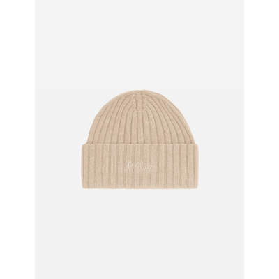 Berretto Wengen in lana beige con ricamo St. Barth sul risvolto