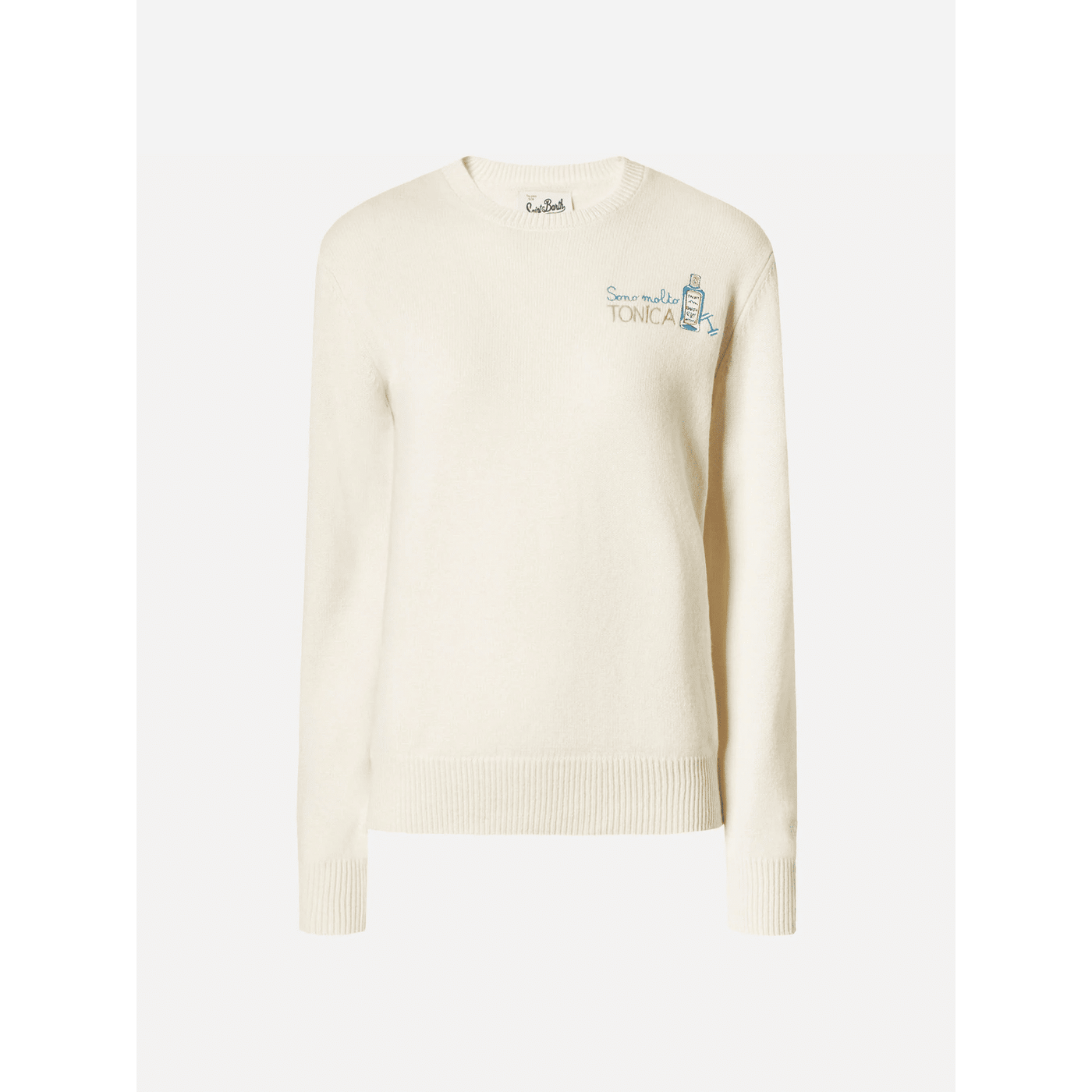 Maglione New Queen in misto cashmere bianco con ricamo Sono molto tonica