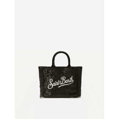 Borsa a mano Vanity Mini Velvet in velluto e paillettes nero