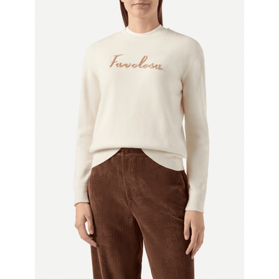 Maglione New Queen in misto cashmere bianco con ricamo lurex Favolosa