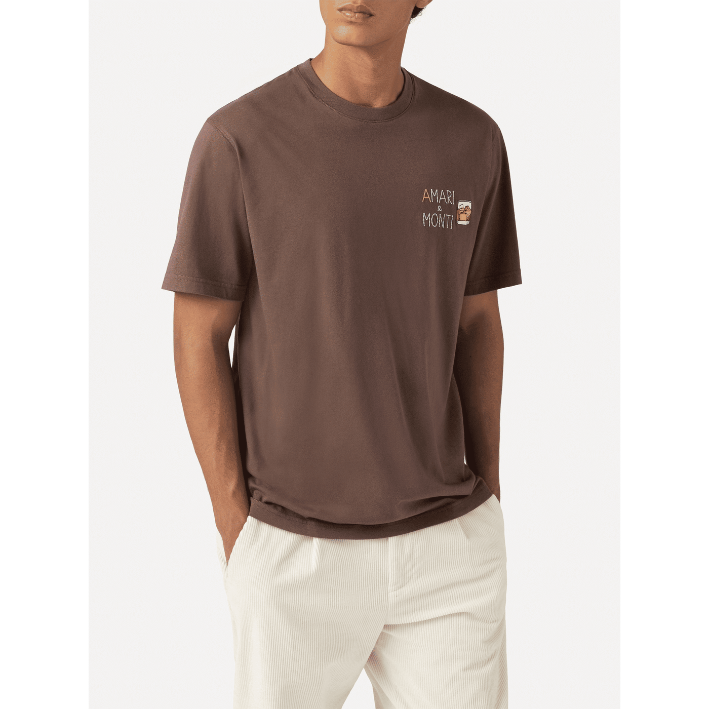 T-shirt Arnott in cotone marrone con ricamo A mari e Monti