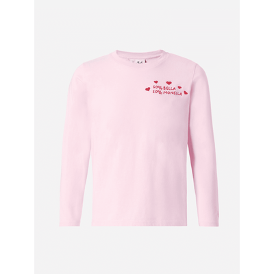 T-shirt Penny in cotone rosa a maniche lunghe con ricamo Bella e Monella