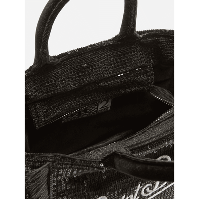 Borsa a mano Vanity Mini Velvet in velluto e paillettes nero