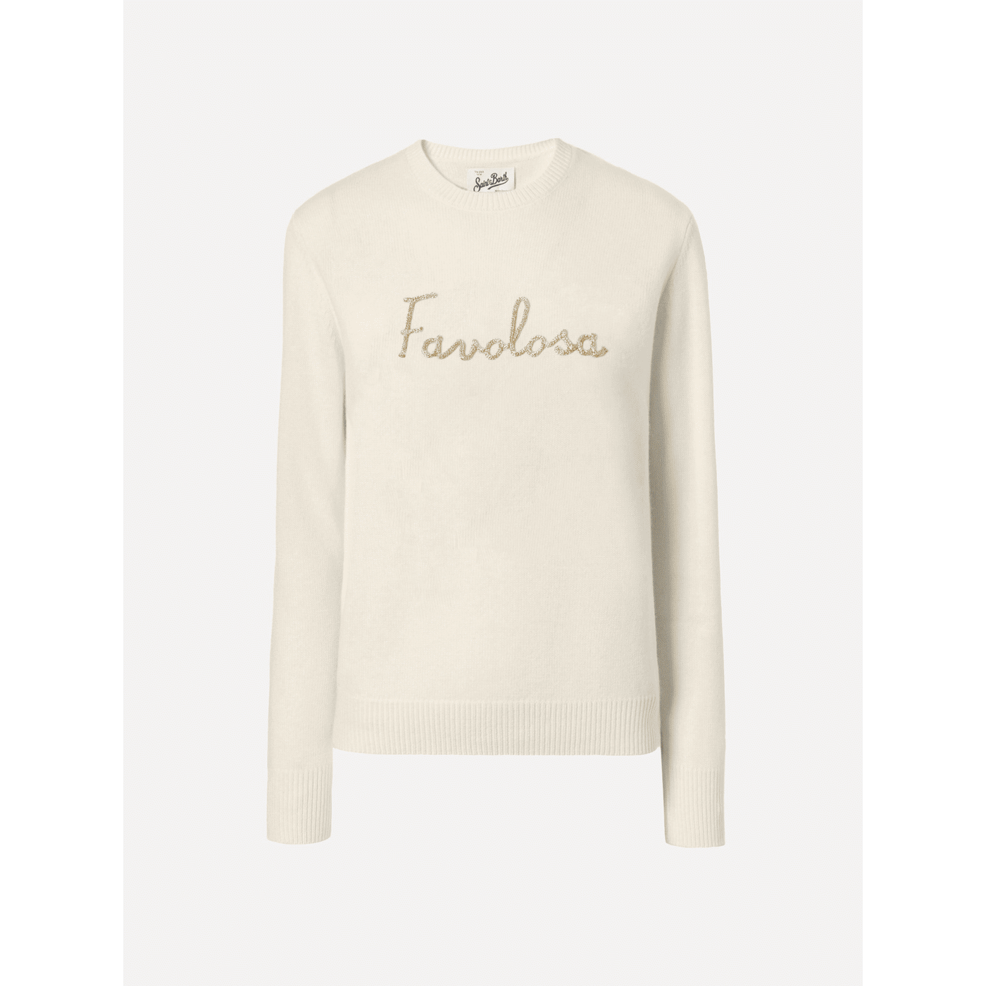 Maglione New Queen in misto cashmere bianco con ricamo lurex Favolosa