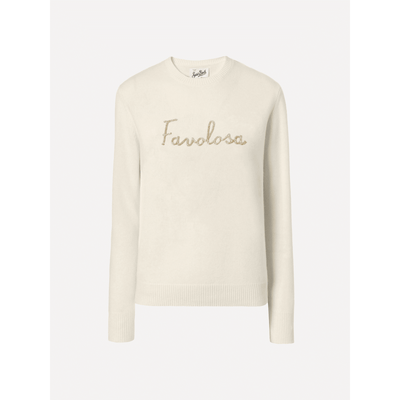 Maglione New Queen in misto cashmere bianco con ricamo lurex Favolosa