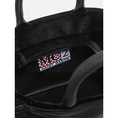 Borsa a mano Vanity Mini Velvet in velluto e faux suede nero