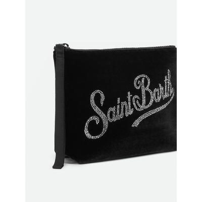 Pochette Aline Velvet in velluto nero e strass