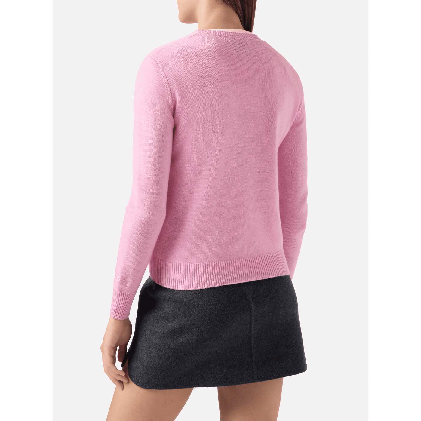 Maglione New Queen in misto cashmere rosa con applicazione in strass Strassata