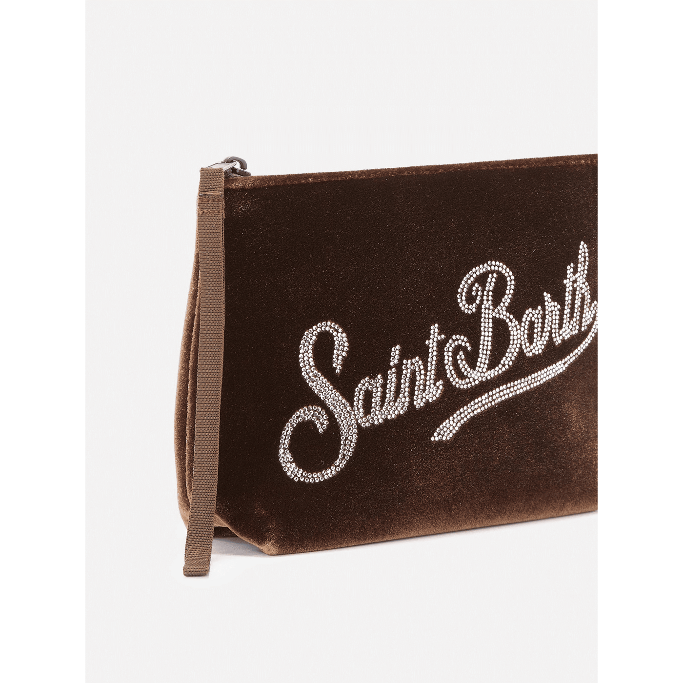 Pochette Aline Velvet in velluto cammello e strass