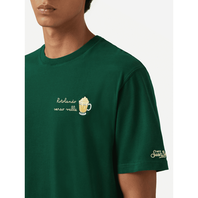 T-shirt Arnott warm touch in cotone verde con ricamo Rotolando verso valle