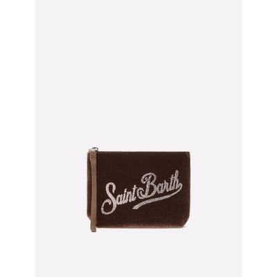 Pochette Aline Velvet in velluto cammello e strass