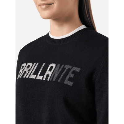 Maglione New Queen in misto cashmere nero con applicazione in strass Brillante