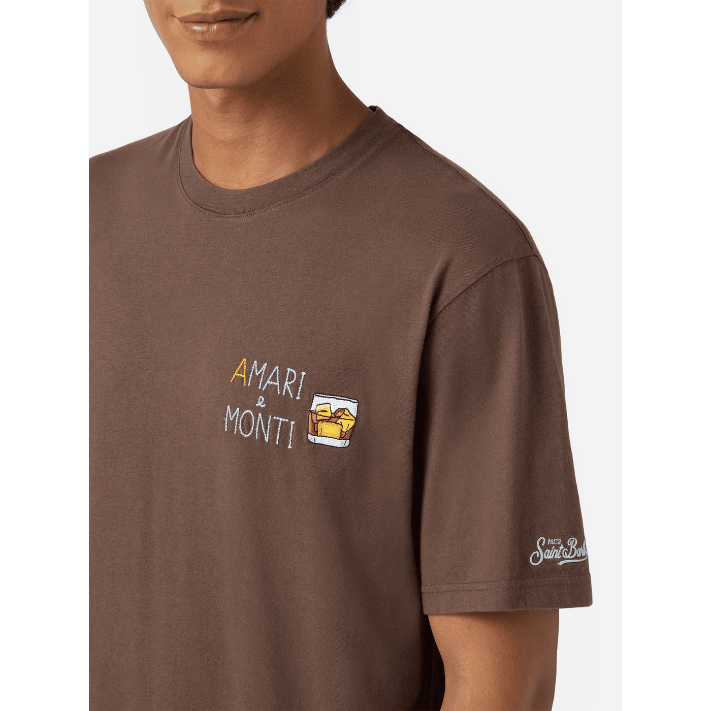 T-shirt Arnott in cotone marrone con ricamo A mari e Monti