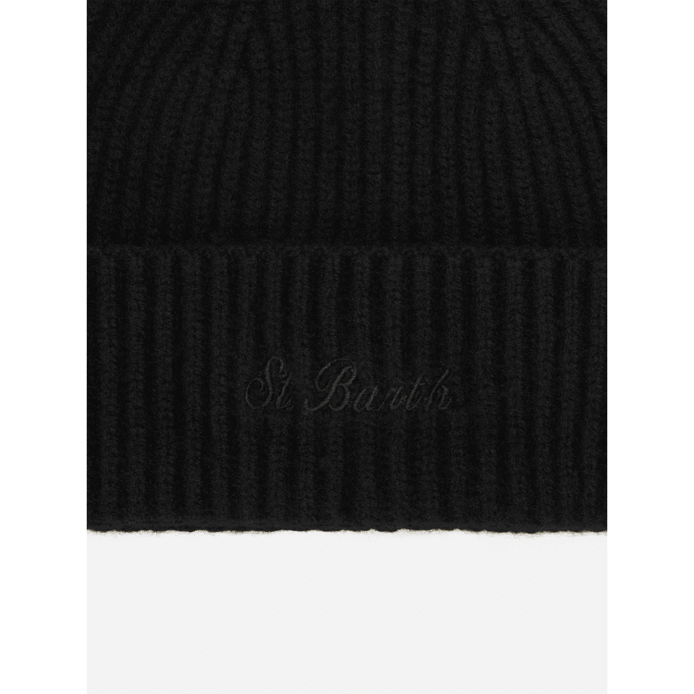 Berretto Moss in maglia nera a coste con ricamo St. Barth