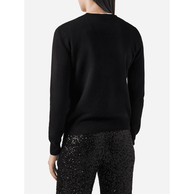 Maglione New Queen in misto cashmere nero con applicazione in strass Brillante