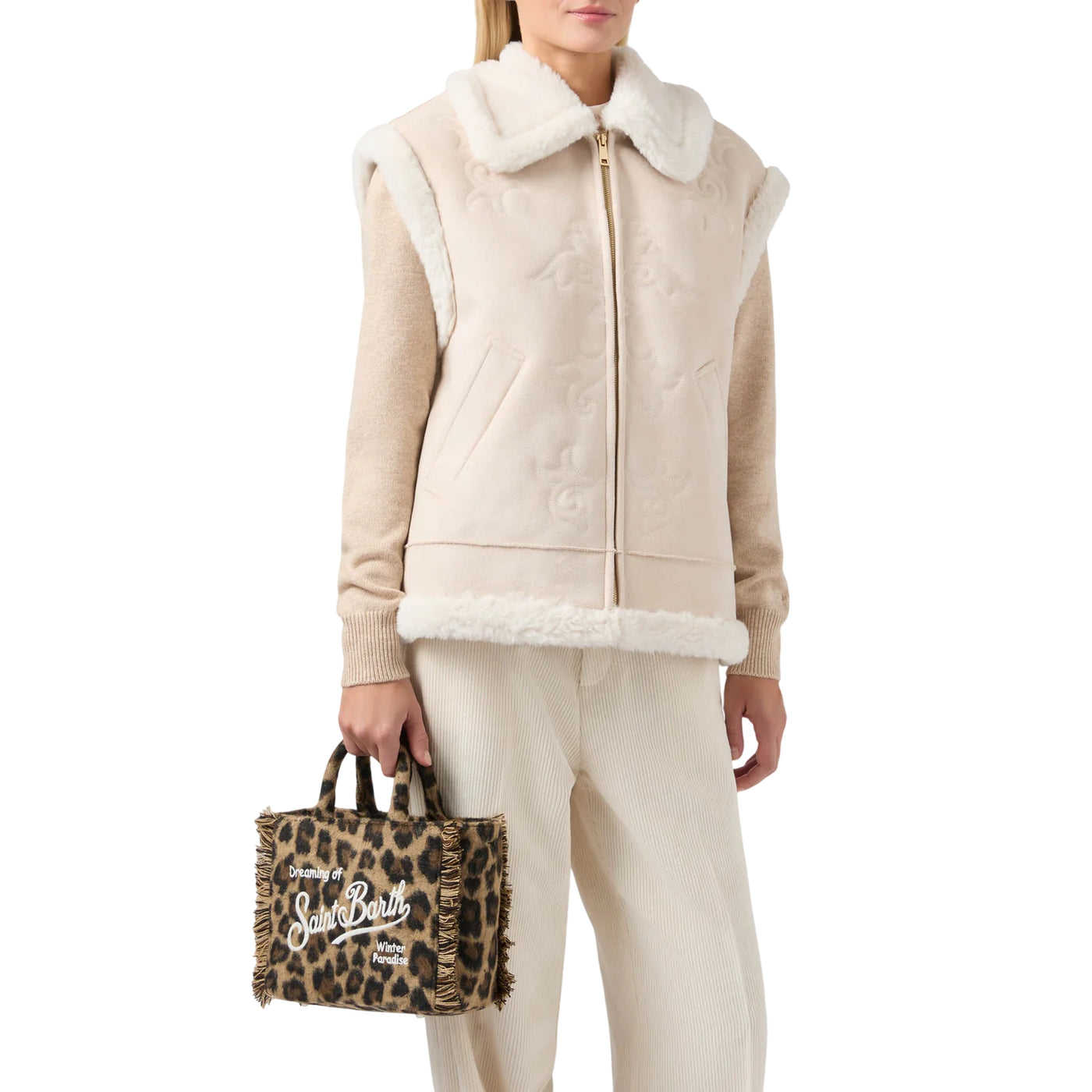 Borsa A Mano Vanity Mini Felt In Misto Lana Leopardata