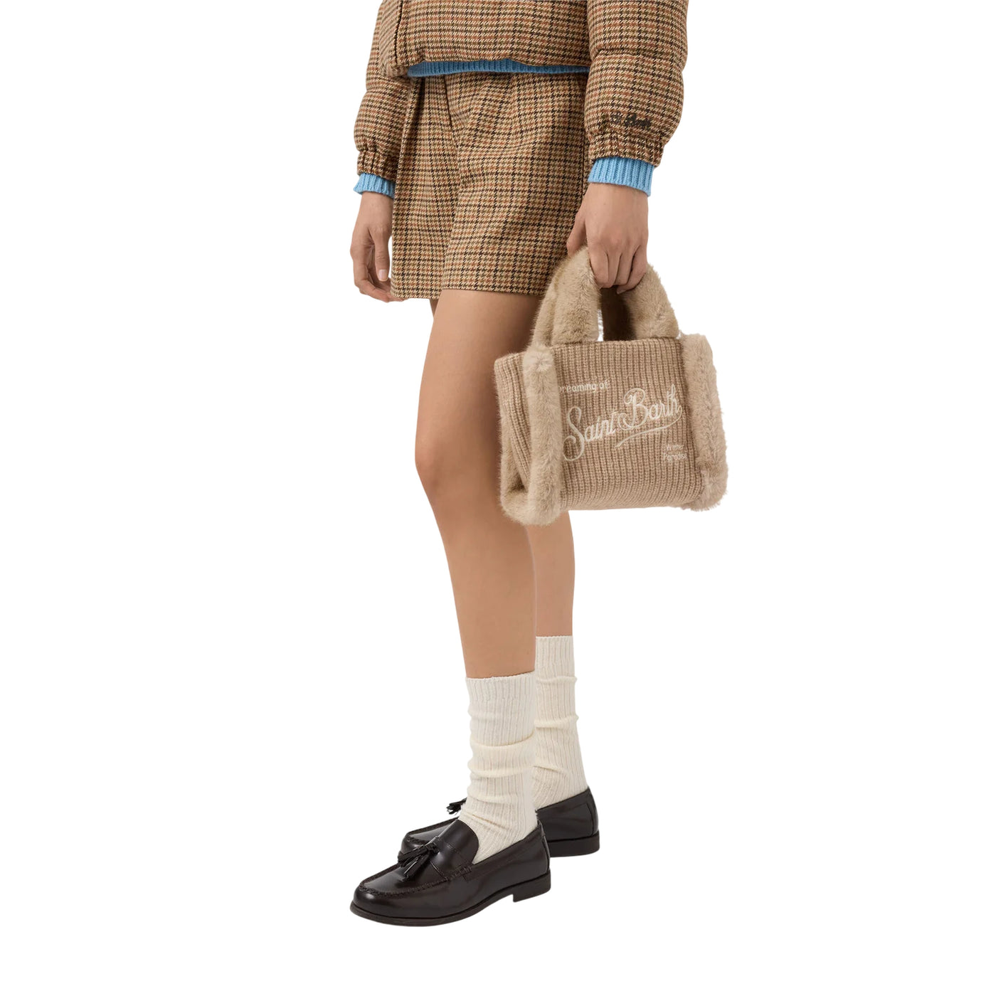 Borsa Morbida A Mano Vanity Mini Shearling Rib In Misto Lana A Trecce Beige