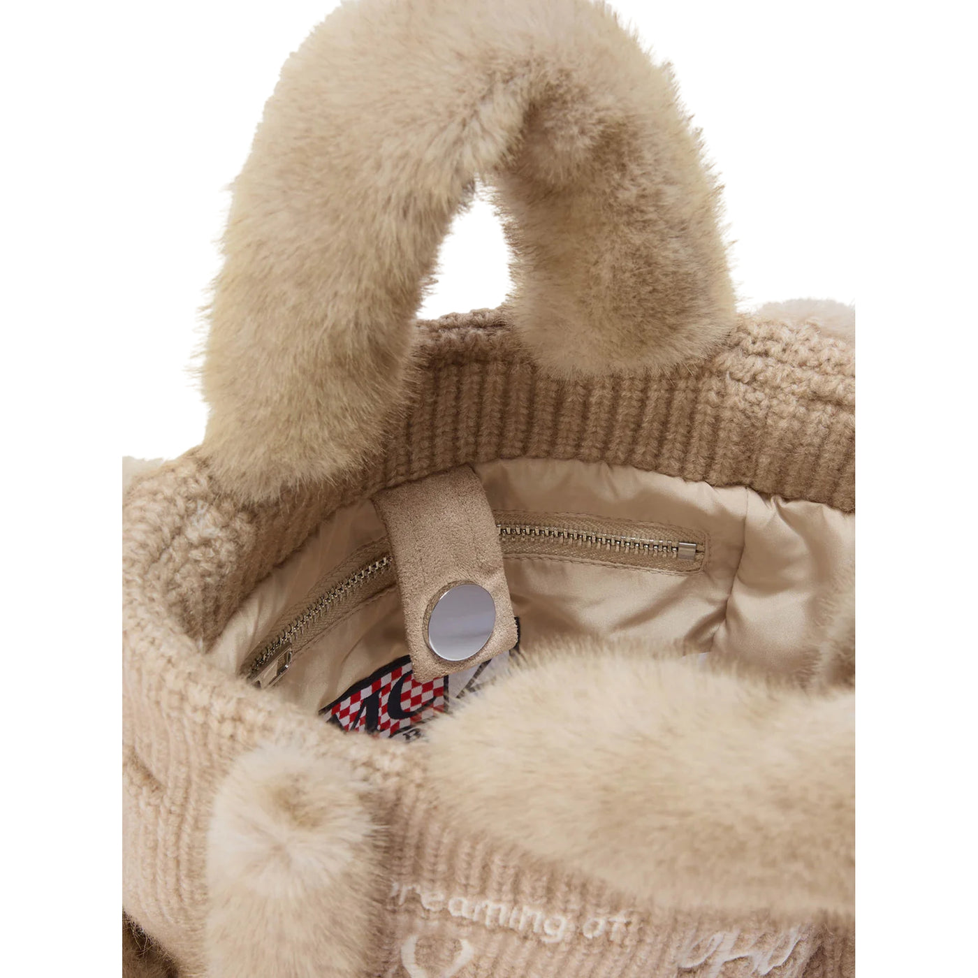 Borsa Morbida A Mano Vanity Mini Shearling Rib In Misto Lana A Trecce Beige