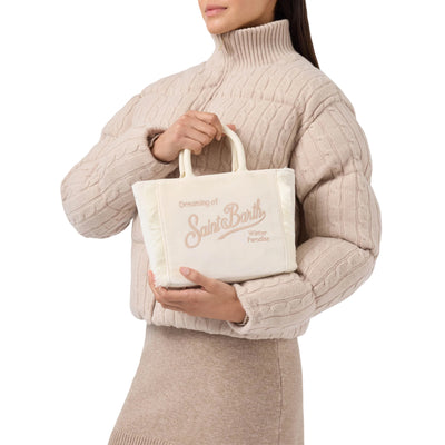 Borsa A Mano Vanity Mini Velvet In Velluto E Faux Suede Bianco