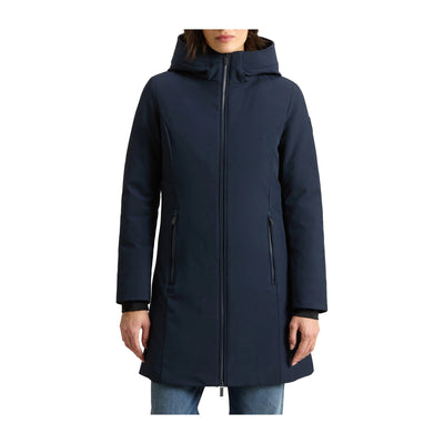 Parka Donna lungo Firth liscio Blu modella frontale