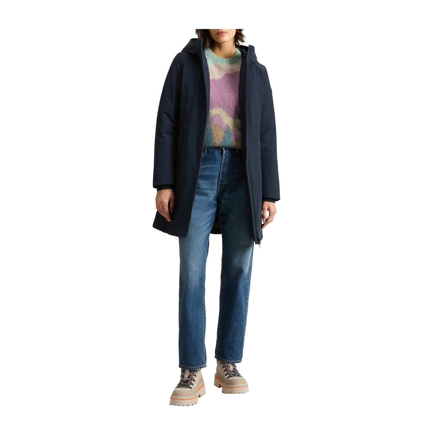 Parka Donna lungo Firth liscio Blu modella frontale intera