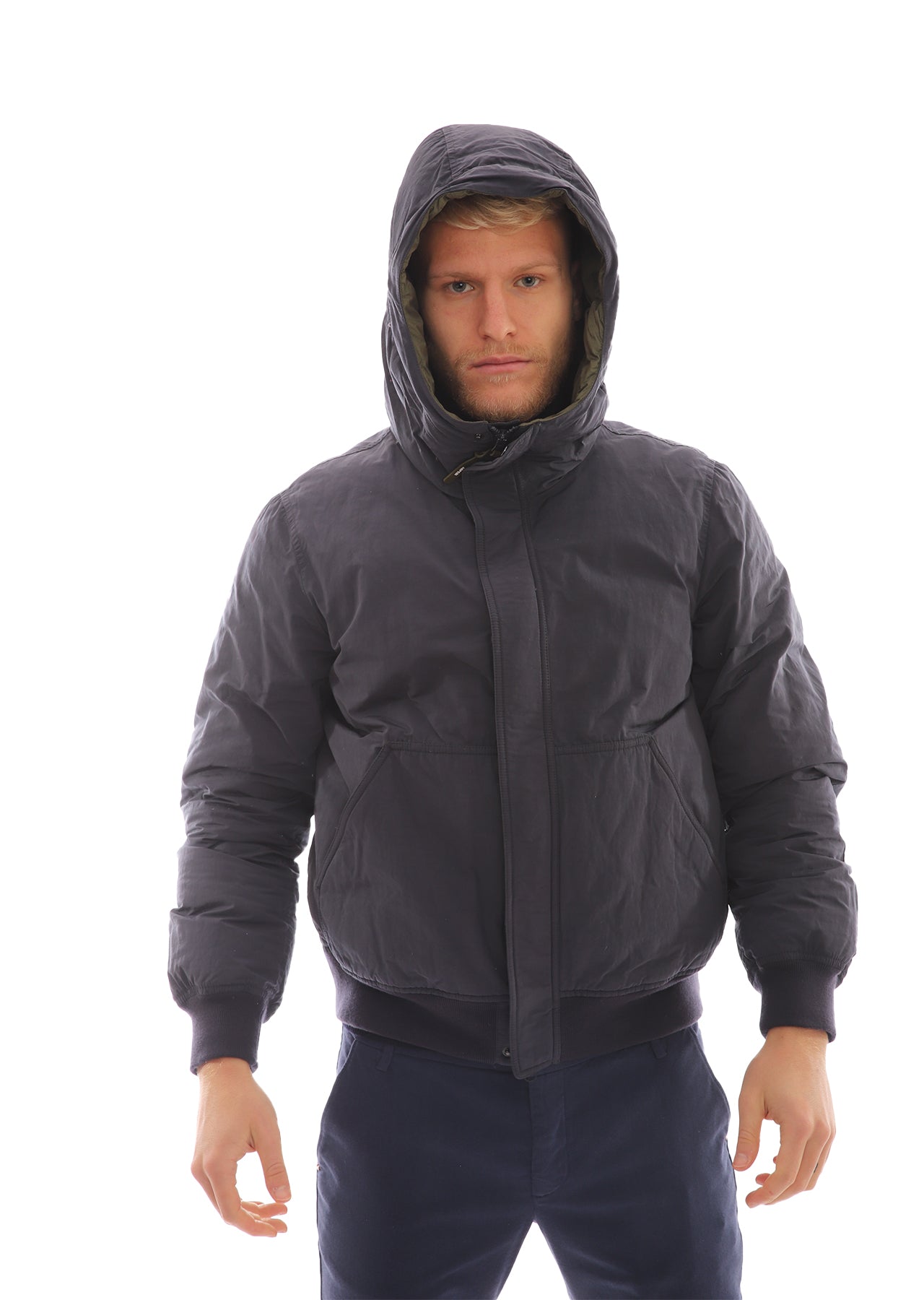 Men's reversible down jacket with hood