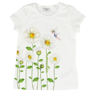 T-shirt Bambina in tessuto stretch  con maxi stampa margherite