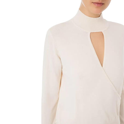 Women's sweater with high neck and teardrop neckline