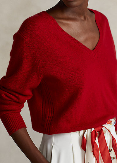 dettaglio scollo a v maglione ralph lauren donna rosso