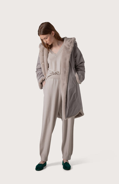 Cappotto Donna bi-tessuto con pelliccia