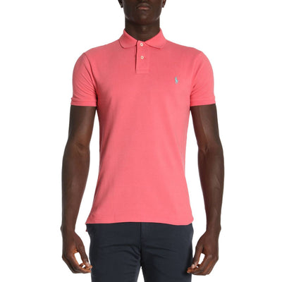 Solid color men's polo shirt with piqué fabric