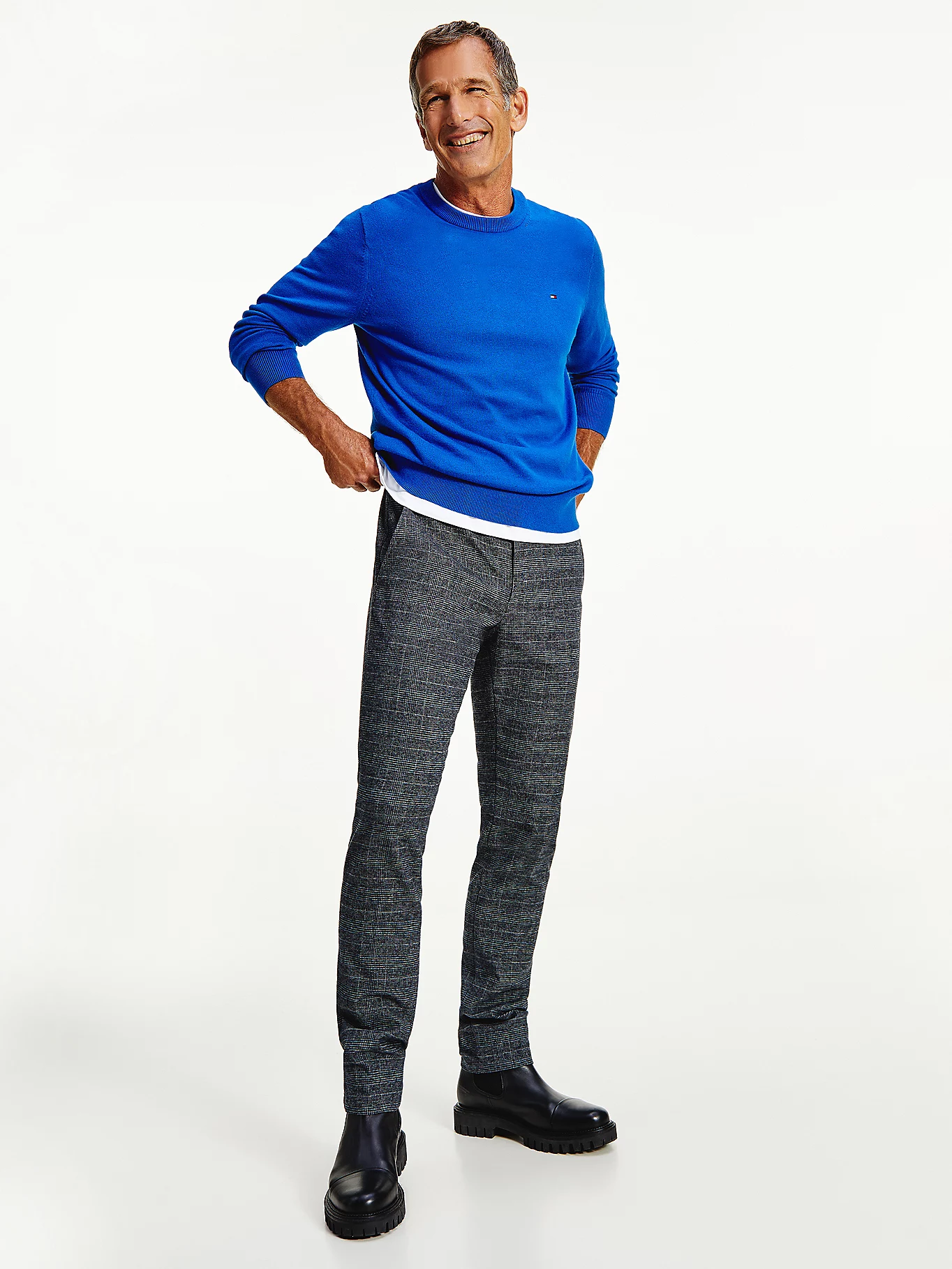 Men's crew neck pullover in cotton and cashmere
