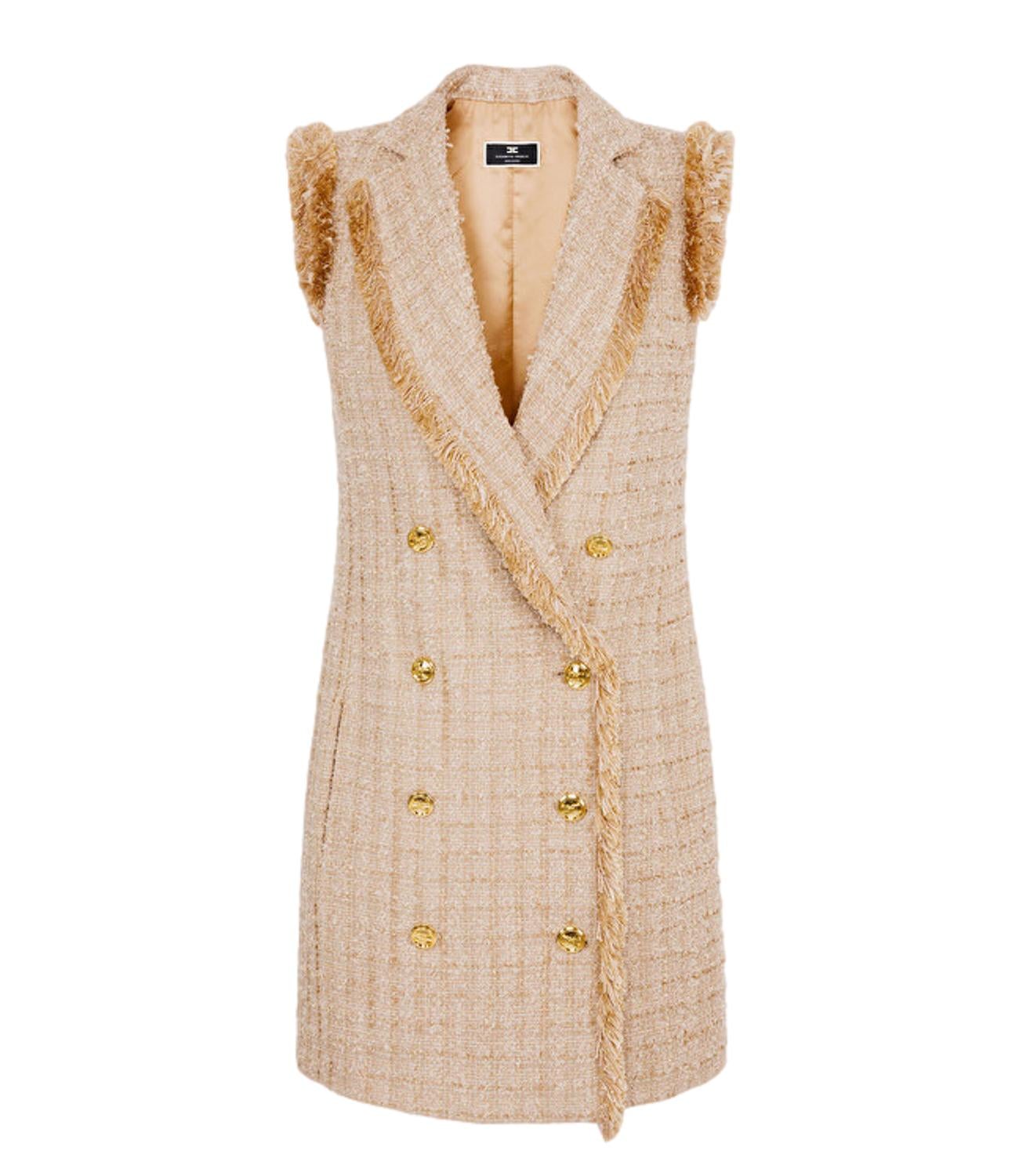 Double-breasted women's dress with gold buttons