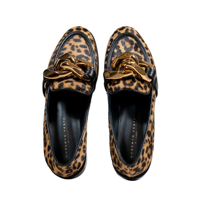 Women's leopard-print moccasin with golden rings