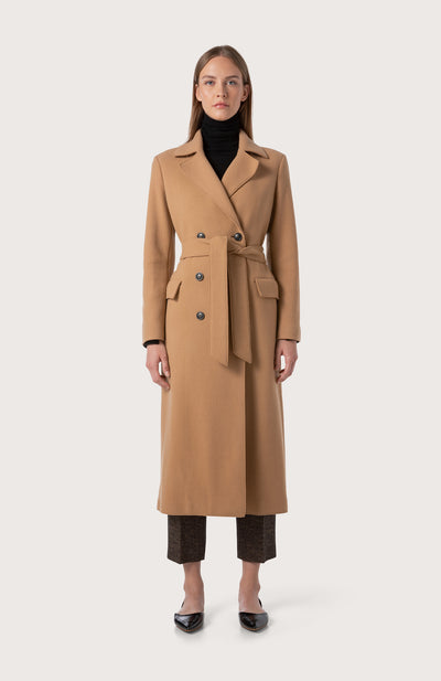 Double-breasted women's coat with belt